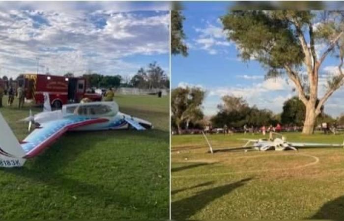 طائرة صغيرة تهبط في ملعب وتصيب امرأة