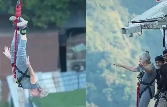 ثمانينية تقفز من ارتفاع 117 متراً بالحبال